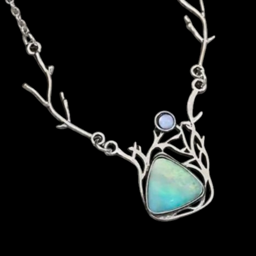 Silver Branch Necklace with Opal Pendant - Picture 4 of 4
